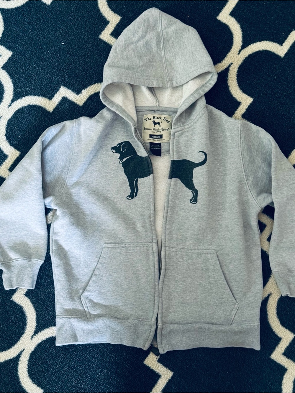 Black Dog Kids' Gray Zip-Up Hoodie with Dog Graphic